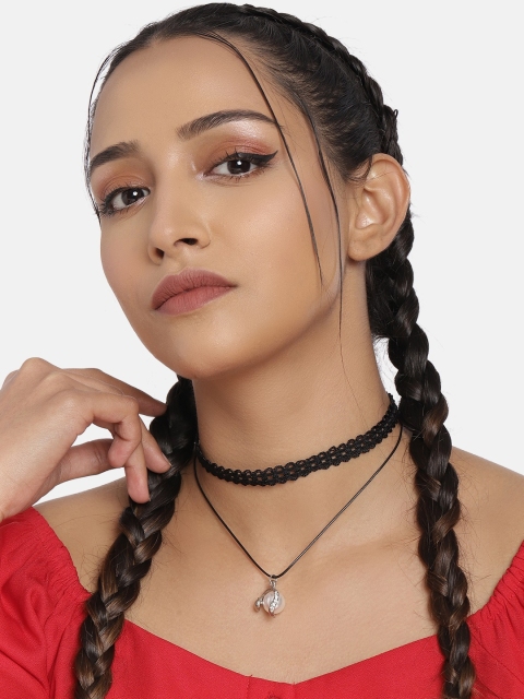 

DressBerry Black Layered Beaded Choker Necklace