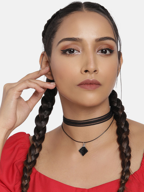 

DressBerry Black Layered Studded Choker Necklace