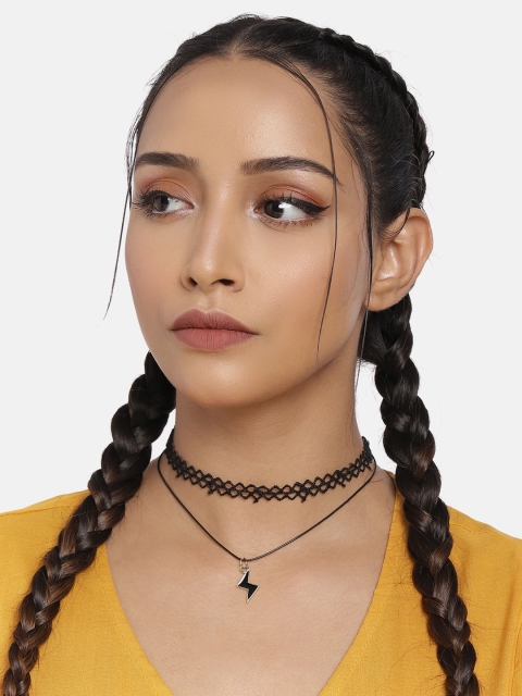 

DressBerry Black Double Strand Lightening Bolt Charm Choker Necklace