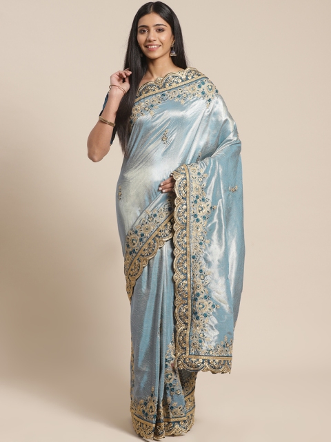 

MANOHARI Blue & Golden Embroidered Dual-Tone Gadwal Saree