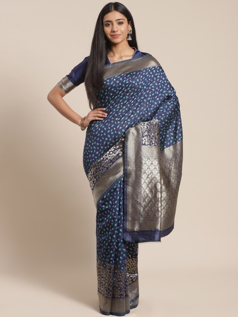 

MANOHARI Navy Blue & Golden Woven Design Banarasi Saree