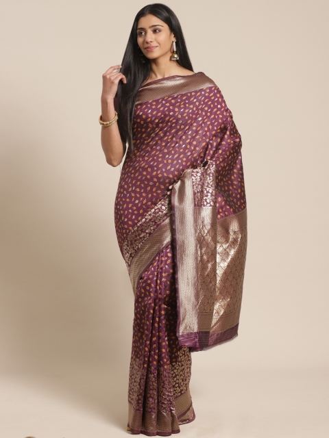 

MANOHARI Aubergine & Golden Woven Design Banarasi Saree, Purple