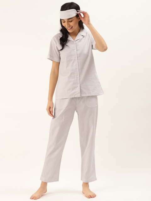 

Rapra The Label Women Grey Printed Pure Cotton Night Suit With Eye Mask