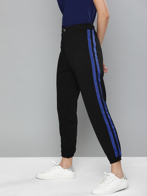 

Chemistry Women Black Solid Joggers with Side Stripes