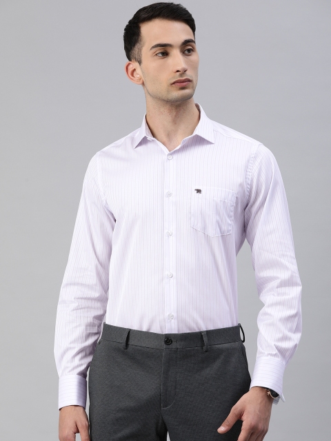 

THE BEAR HOUSE Men White & Pink Slim Fit Striped Smart Casual Shirt