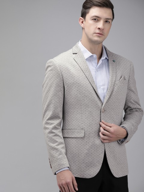 

Arrow New York Men Grey & Blue Zero Calorie Fit Fit Printed Single Breasted Casual Blazer