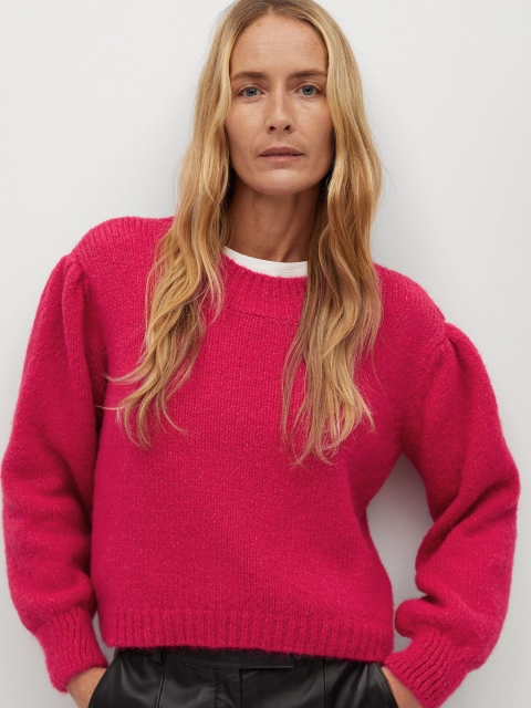 

MANGO Women Pink Solid Pullover