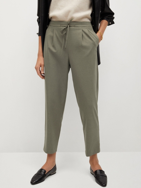 

MANGO Women Olive Green Solid Regular Fit Sustainable Regular Trousers