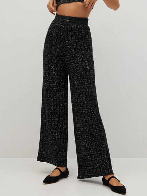 

MANGO Women Black Regular Fit Shimmered Parallel Trousers