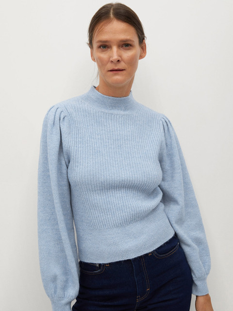 

MANGO Women Blue Ribbed Pullover Sweater