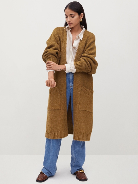 

MANGO Women Brown Front-Open Longline Sweater