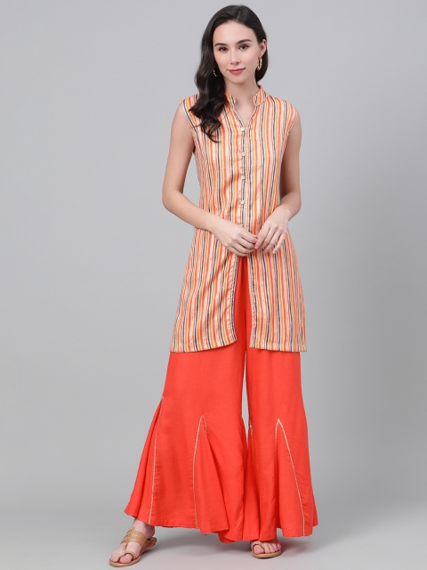 

Readiprint Fashions Women Beige & Orange Printed Kurta with Sharara