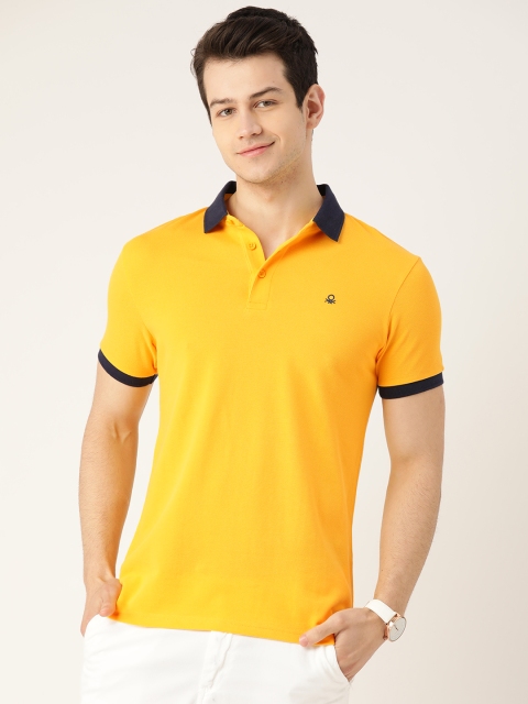 

United Colors of Benetton Men Yellow Solid Pure Cotton Polo Collar T-shirt