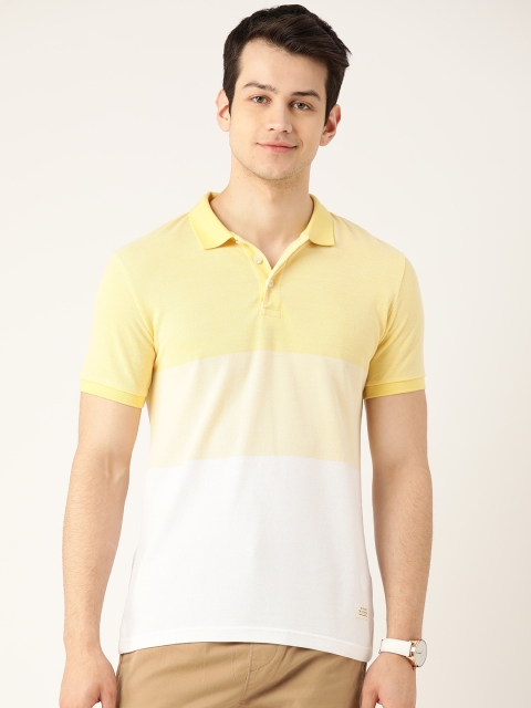 

United Colors of Benetton Men Yellow & White Colourblocked Pure Cotton Polo Collar T-shirt