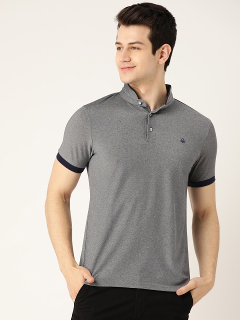 

United Colors of Benetton Men Navy Blue Self Design Polo Collar T-shirt