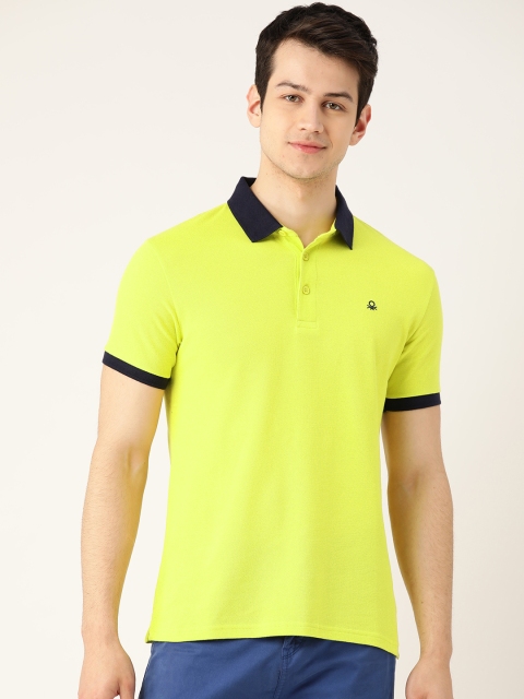 

United Colors of Benetton Men Lime Green Solid Polo Collar T-shirt