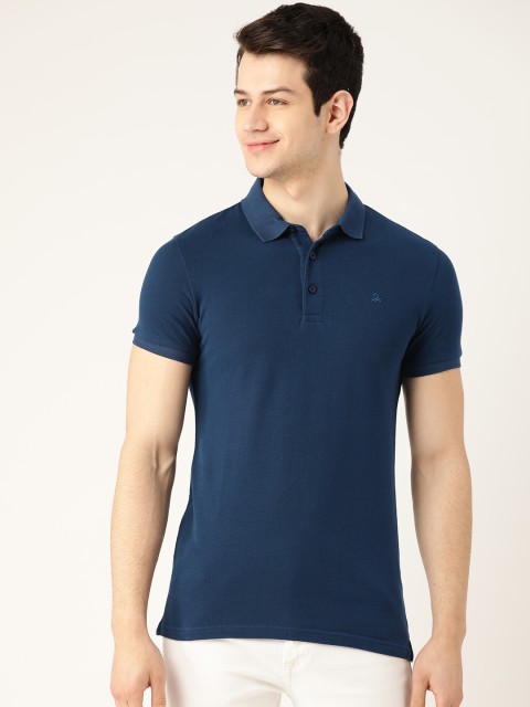 

United Colors of Benetton Men Navy Blue Solid Pure Cotton Polo Collar T-shirt