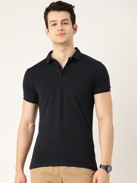 

United Colors of Benetton Men Navy Blue Solid Pure Cotton Polo Collar T-shirt