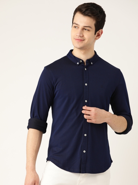 

United Colors of Benetton Men Navy Blue Slim Fit Solid Knitted Casual Shirt