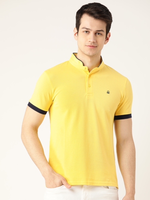

United Colors of Benetton Men Yellow Solid Pure Cotton Polo Collar T-shirt