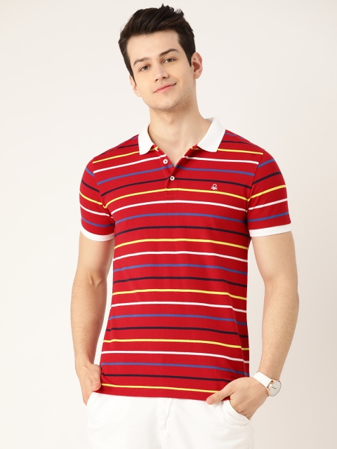 

United Colors of Benetton Men Red & Yellow Striped Polo Collar T-shirt