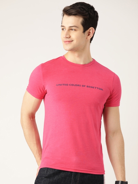

United Colors of Benetton Men Pink Brand Logo Print Detail Round Neck T-shirt