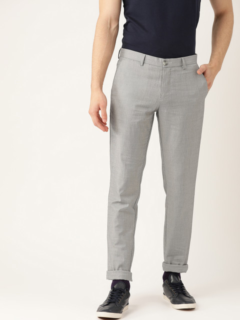 

United Colors of Benetton Men Grey Slim Fit Textured Regular Trousers