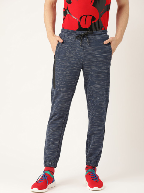 

United Colors of Benetton Men Navy Blue & White Self Design Joggers