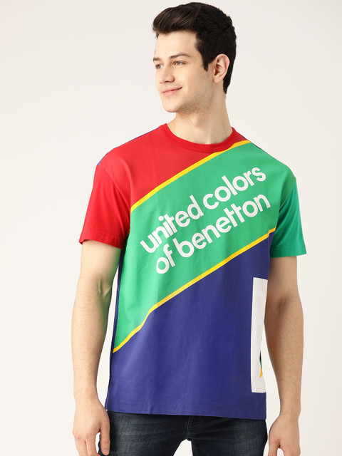 

United Colors of Benetton Men Blue Pure Cotton Round Neck T-shirt