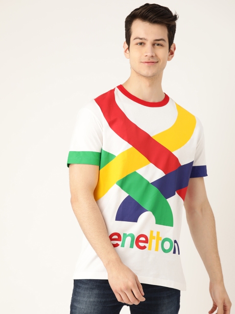 United Colors of Benetton Men White Printed Round Neck T-shirt