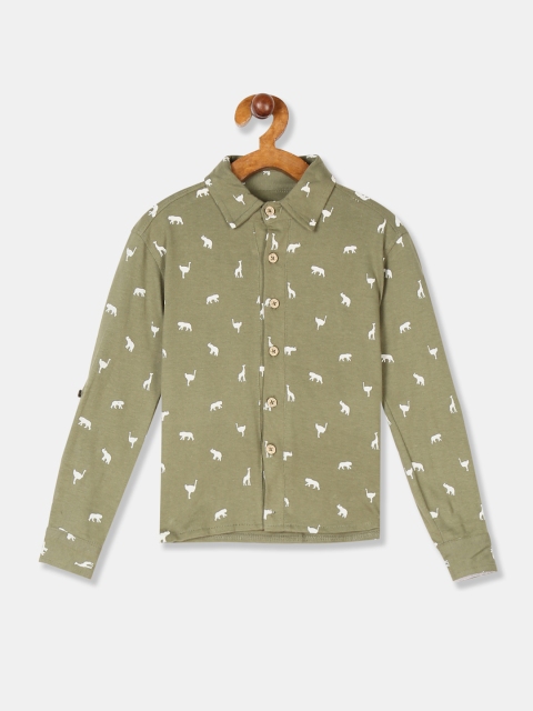 

Cherokee Boys Olive Green Regular Fit Printed Casual Shirt