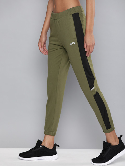

HRX By Hrithik Roshan Women Burnt Olive & Jet Black Colourblock Slim Fit Lycra Rapid-Dry Antimicrobial Training Joggers