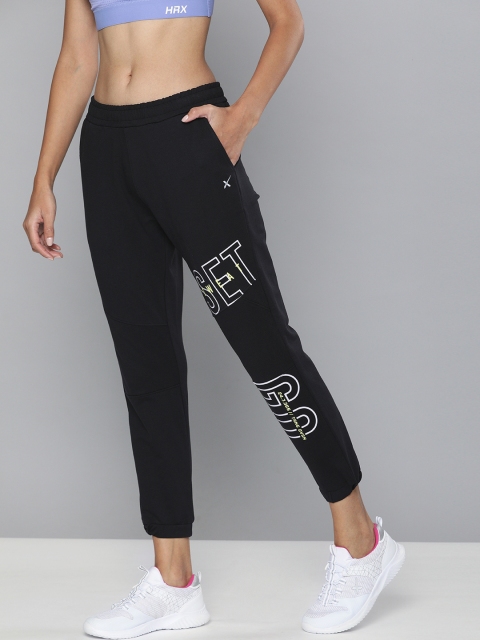 

HRX By Hrithik Roshan Women Jet Black Typographic Regular Fit Lycra Rapid-Dry Antimicrobial Training Joggers