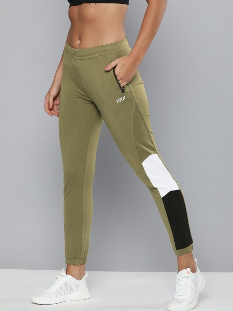 

HRX By Hrithik Roshan Women Burnt Olive Colourblock Slim Fit Lycra Rapid-Dry Antimicrobial Training Joggers