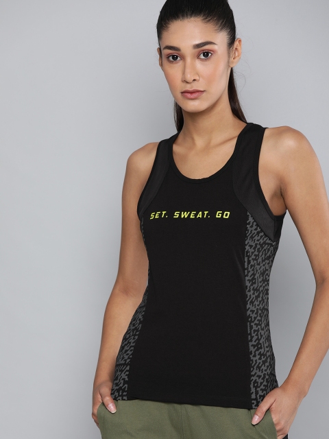 

HRX By Hrithik Roshan Women Jet Black Camouflage Rapid-Dry Antimicrobial Training Tshirt