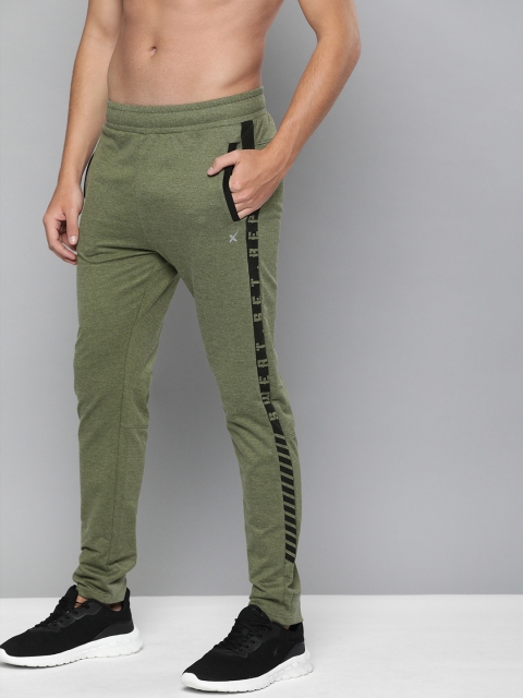 

HRX By Hrithik Roshan Men Winter Moss Melange Typographic Slim Fit Melange Rapid-Dry Antimicrobial Training Joggers, Olive