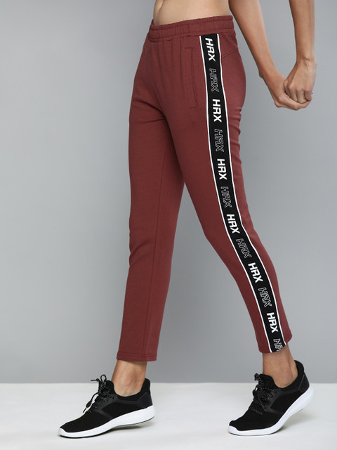 

HRX By Hrithik Roshan Women Deepest Red & Jet Black Colourblock Tappered Fit Lycra Rapid-Dry Antimicrobial Running Joggers