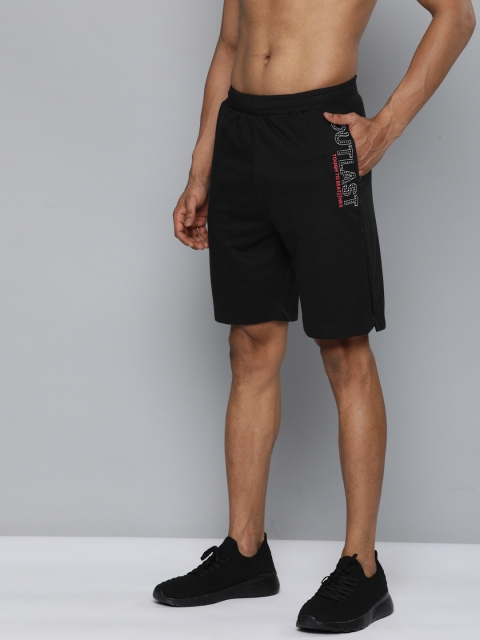 

HRX By Hrithik Roshan Men Black Typographic Drop Crotch Mid-Rise Bio-Wash Lifestyle Shorts