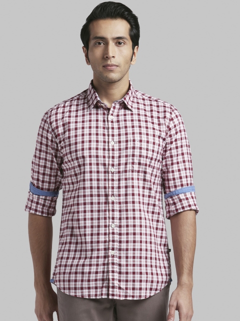 

Parx Men Red & White Slim Fit Gingham Checks Checked Cotton Casual Shirt