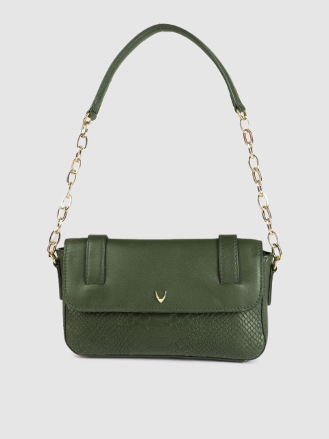 

Hidesign Olive Green Snakeskin Textured EE VENUS Leather Handheld Bag