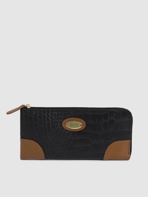 

Hidesign Women Black Animal Textured EE SATURN Leather Zip Around Wallet