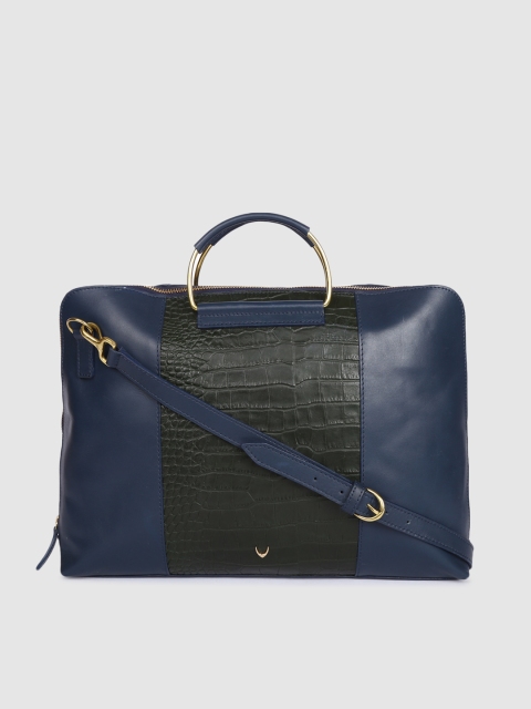 

Hidesign Blue & Black Colourblocked Leather Handheld Bag