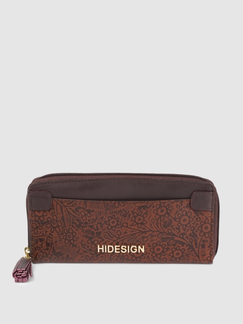 

Hidesign Women Brown Self Design Leather Zip Around Wallet