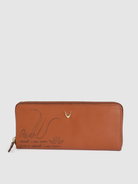 

Hidesign Women Tan Brown Printed Zip Around Leather Wallet