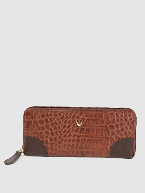 

Hidesign Women Tan Brown Animal Textured Zip Around Leather Wallet