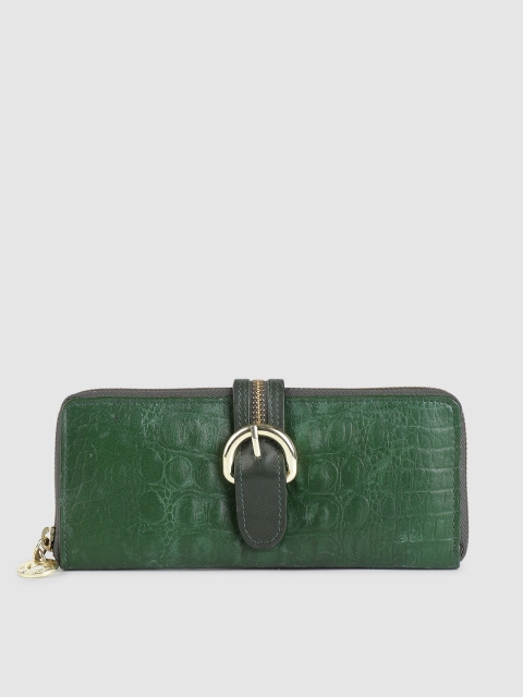 

Hidesign Women Green Croc Textured Leather Zip Around Wallet