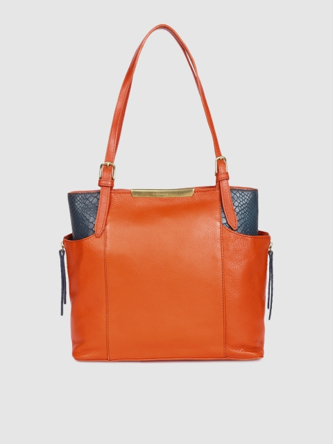 

Hidesign Orange Colourblocked Leather Tote Bag