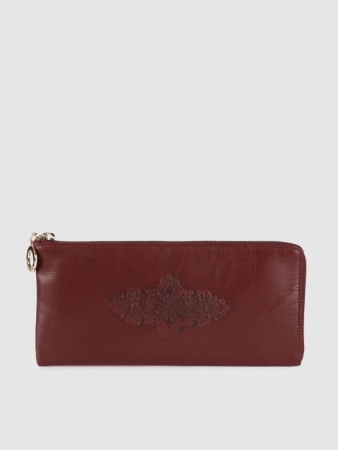 

Hidesign Women Red Textured Zip Around Leather Wallet