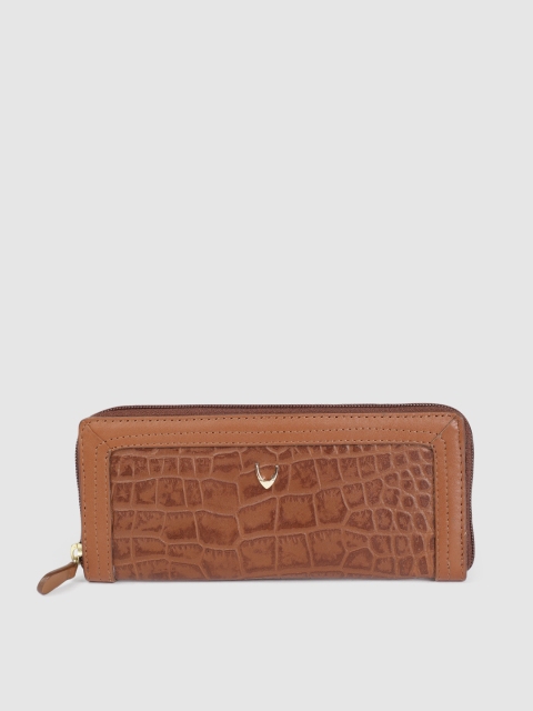 

Hidesign Women Tan Brown Textured Leather Zip Around Wallet