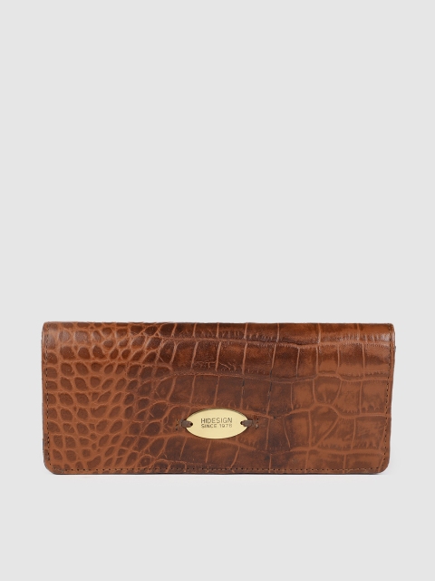 

Hidesign Women Tan Brown Animal Textured CLAEA Leather Two Fold Wallet